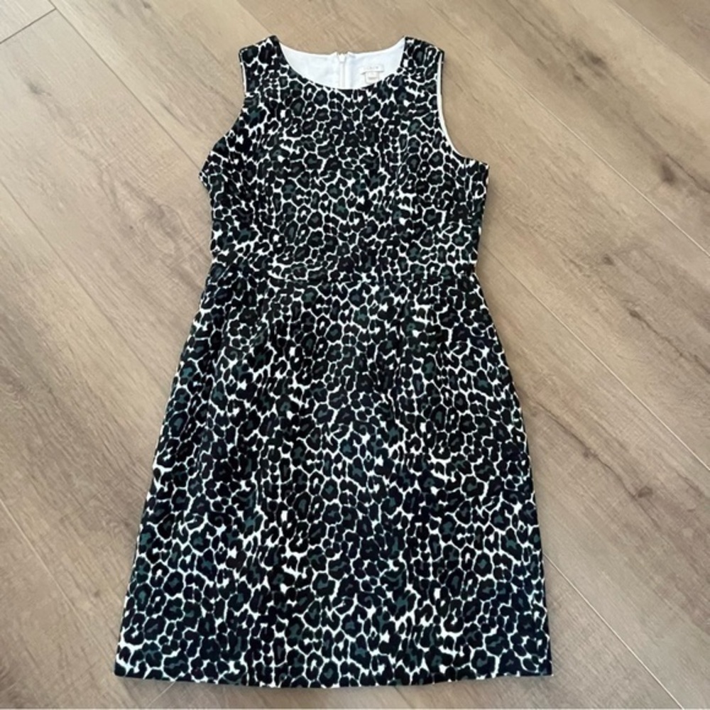 J. Crew Black Green Leopard Cheetah Animal Print Sheath Dress‎ 2 Excellent - Picture 7 of 12